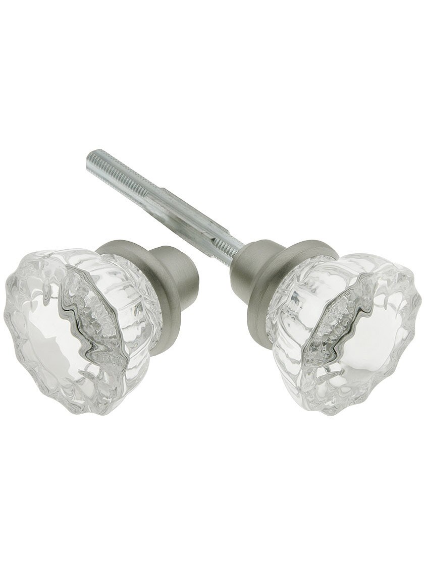 Pair of Fluted Crystal Door Knobs With Solid Brass Base House of